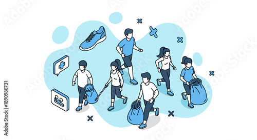 Group of young people jogging together in sportswear.