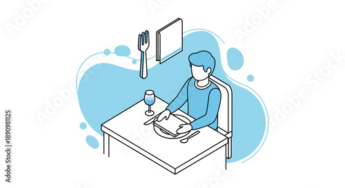 Person Eating Food Sitting At Table Illustration.