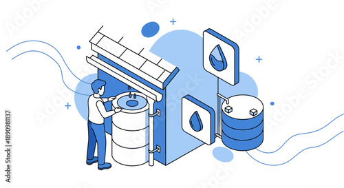 Person handling large oil barrel in industrial setting illustration.