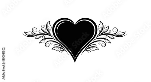 Black Heart Illustration with Ornate Designs.
