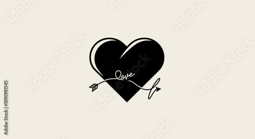 Black Heart with Arrow and Love Text.