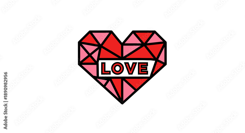 Naklejka premium Red Geometric Heart with Love Text.
