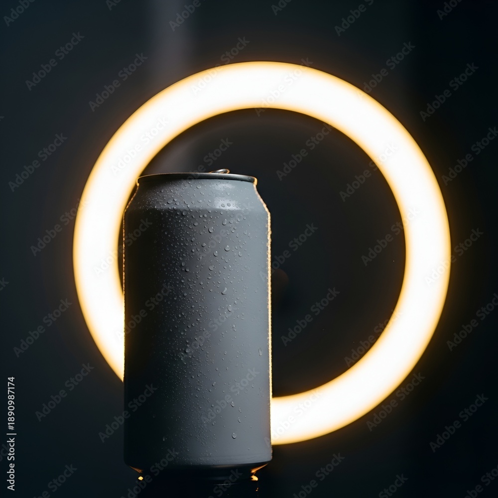 custom made wallpaper toronto digitalRefreshing Beverage Can with Condensation Against a Luminous Ring Light.