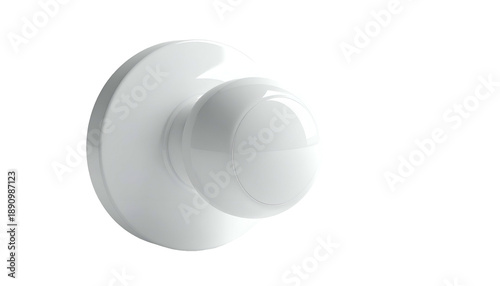 Glossy white door knob with a circular backplate against a stark black background