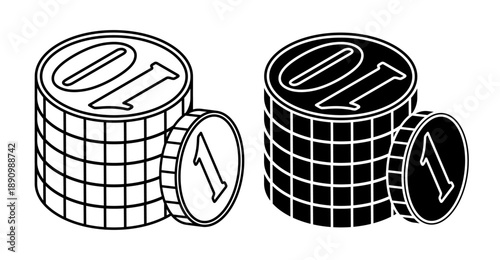 Linear isometric icon. Stack of minted bank coins from the mint. Simple vector isolated on white background