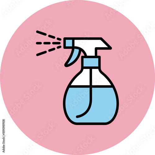 Blue spray bottle with liquid cleaning icon for hygiene