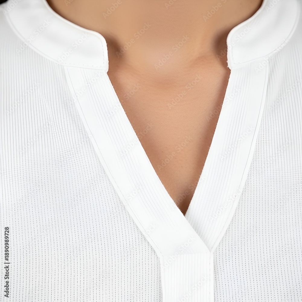 custom made wallpaper toronto digitalClose-up of a womans neck and collarbone in a white V-neck shirt, showcasing minimalist fashion and clean lines.