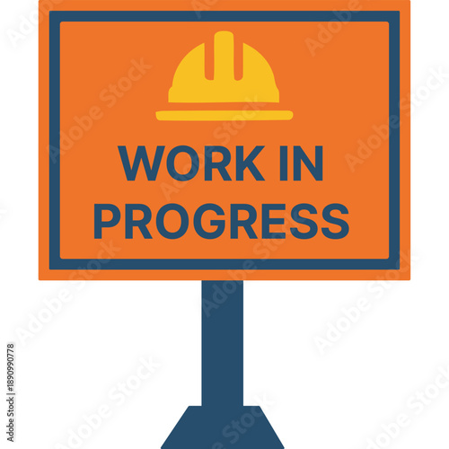 Construction site sign indicating work in progress on a building project from a frontal viewpoint