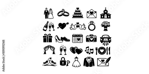 Wedding icon collection set. Editable stroke.
