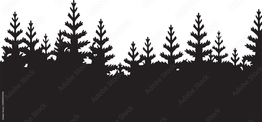Obraz premium Pine Forest Silhouette Horizon Border Evergreen Trees Landscape