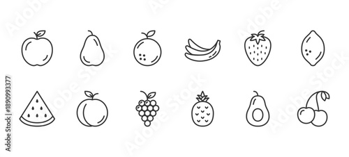 Fruits and berries line icons set, editable stroke
