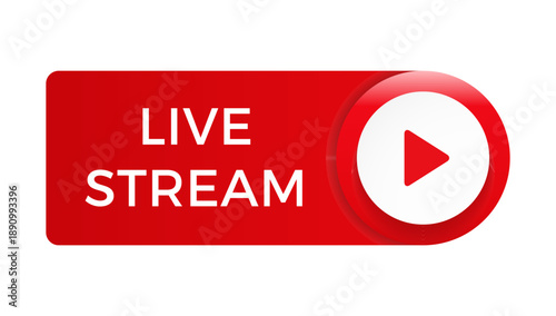 Red live stream banner with play button icon for video broadcasting or streaming