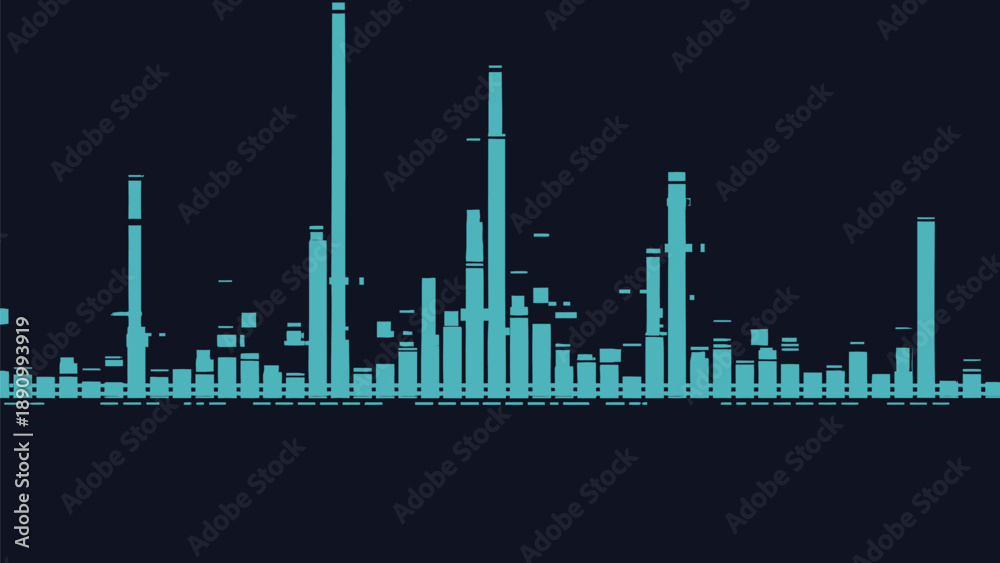 Fototapeta premium This graphic illustration shows a blue bar chart on a dark background with varying bar heights