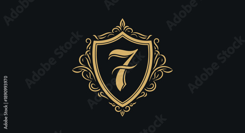 Gold Shield Emblem with Ornate Design.