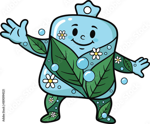 Eco Friendly Character - Organic Soap Mascot with Green Leaves and Flowers for Spa Design