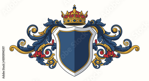 Ornate Blue Shield Crest with Crown Emblem.