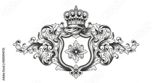 Ornate Crest with Crown and Floral Emblem.