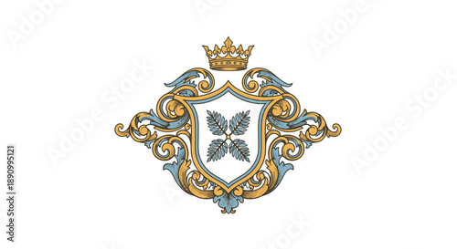 Ornate Crest with Shield and Crown.