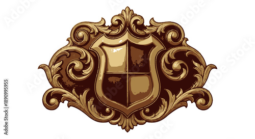 Ornate Gold Shield Crest Emblem Design.