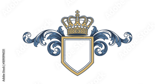 Ornate Gold Shield with Crown Emblem Design.