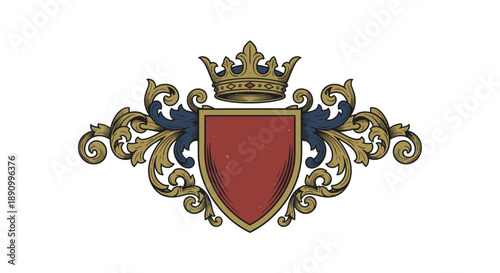 Ornate Red Shield with Gold Crown Emblem.