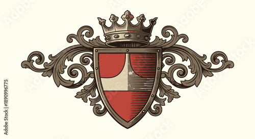 Ornate Shield Crest with Crown Emblem Design.