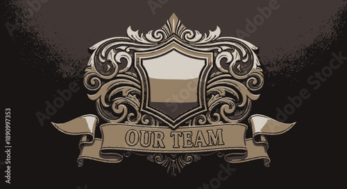 Ornate Shield Emblem with Ribbon Banner.