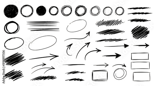 Handdrawn Doodle Elements Set Arrows Circles Underlines Boxes