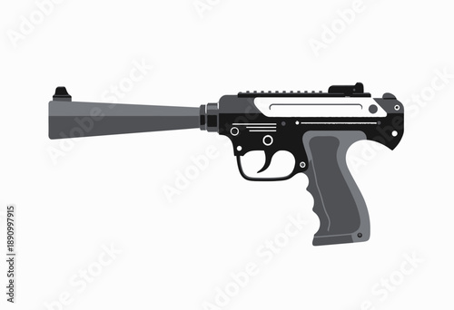 Detailed Illustration of a Futuristic Pistol with Silencer Highlighting Modern Design and Advanced Features