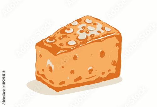 Illustration of a Delicious Slice of Cheese with Decorative Nuts and Smooth Textured Surface on a Clean White Background