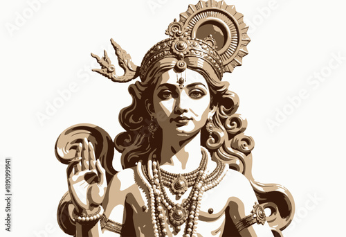 Intricately Detailed Sculpture of a Deity with Elaborate Jewelry, Celestial Headress, and An Opulent Aura Evoking Spirituality and Divine Grace