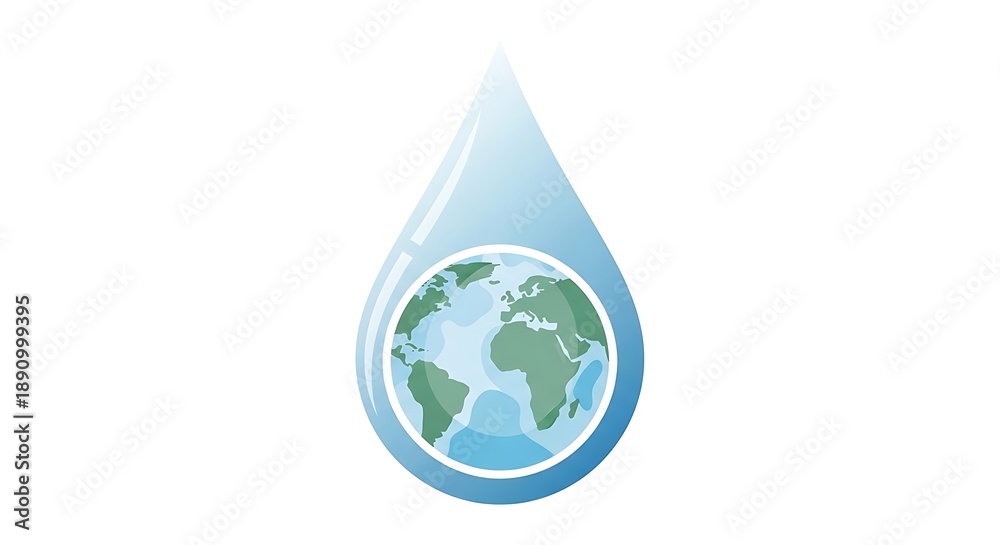 Obraz premium Stylized graphic of a water droplet with the Earth inside, symbolizing global water conservation, sustainability, and environmental protection