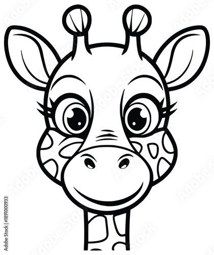 Giraffe Head Illustration: An endearing monochrome illustration portrays the head of a giraffe. The detailed design is ready to bring smiles.