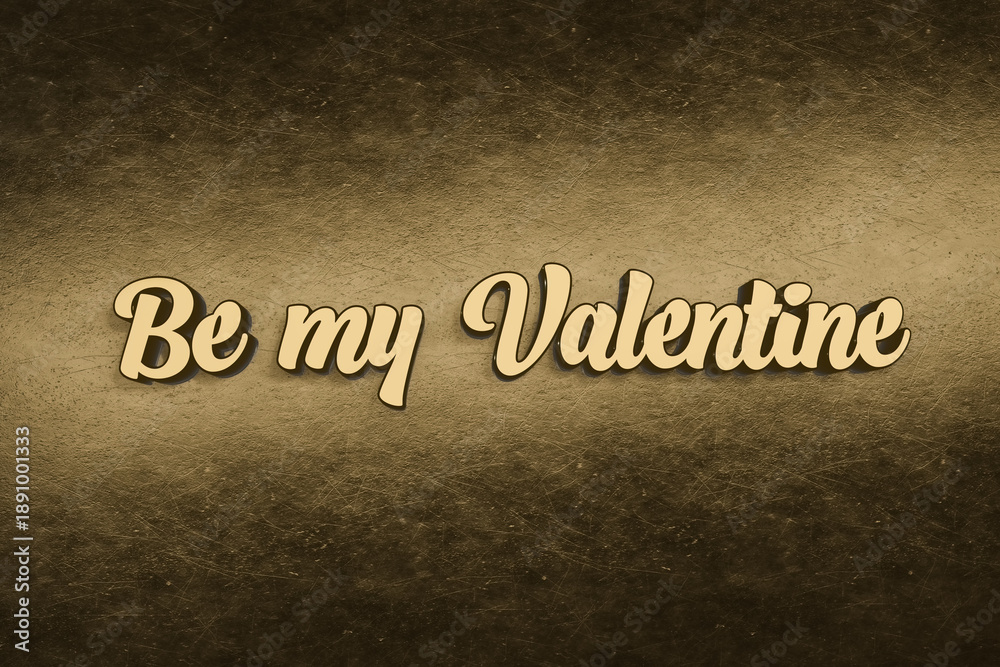 Fototapeta premium 3D render golden text “Be my Valentine” on golden background.