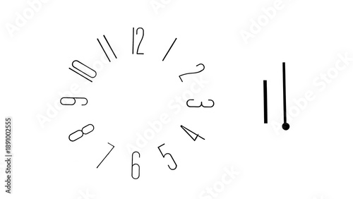 clock panel with numbers on the dial and the hour hands on a white background.