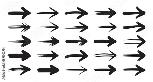 Abstract brush stroke arrows set with various hand drawn ink pointers for creative navigation and motion design