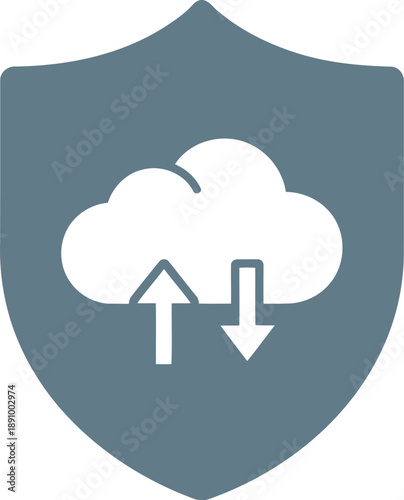 Cloud Data Security Icon with Shield Symbol for Secure Upload and Download Protection