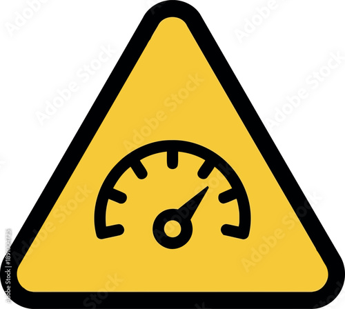 Yellow Warning Sign with Speedometer Icon for Risk and Caution Concepts