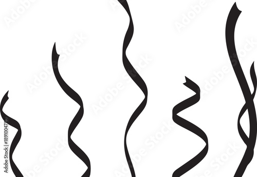 Black ribbon streamers on white background for decoration purposes