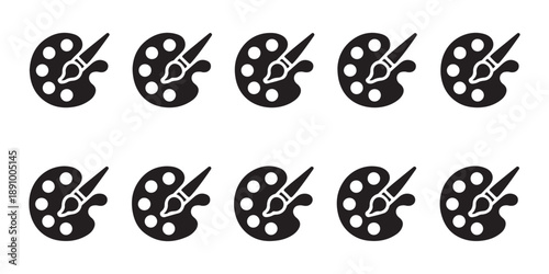 Ten art palettes with brushes for painting artist creative supplies graphic design elements flat illustration