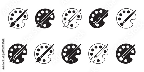 Art palettes with brushes and paint colors graphic design elements creative supplies isolated on white background