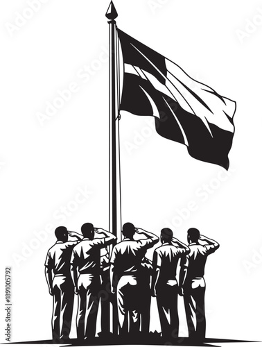 Military flag salute in black and white Vector