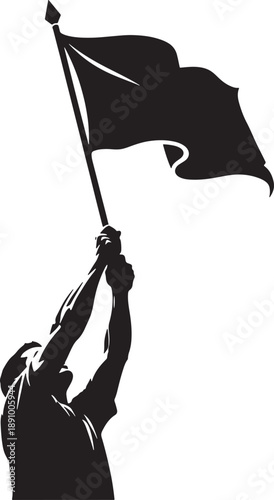 Silhouette of a person holding a black flag Vector