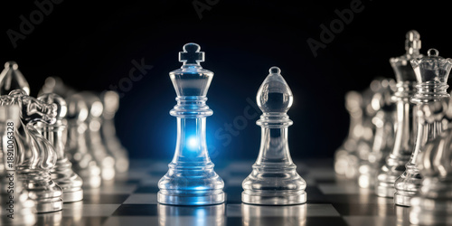 Futuristic board circuit technology planning with digital chess strategy future innovation game mood on glass king piece leadership and power concept on chessboard