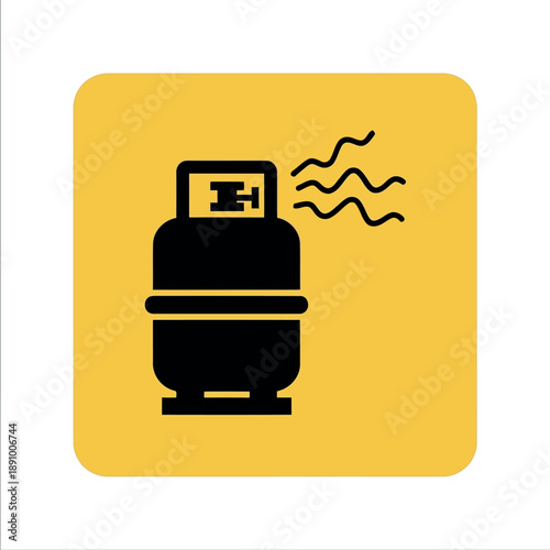 Gas Leak Warning Icon – Propane Cylinder Safety Hazard Symbol on Yellow Background