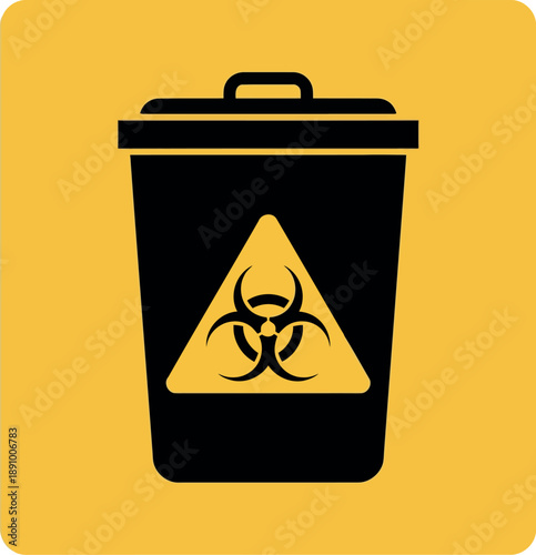 Biohazard Waste Bin Icon on Yellow Background for Medical and Hazardous Material Disposal