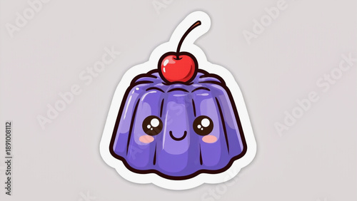 cartoon character pudding with cherry topping sticker.ai 