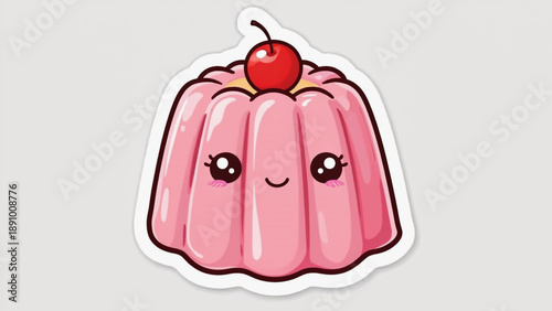 cartoon character pudding with cherry topping sticker.ai 