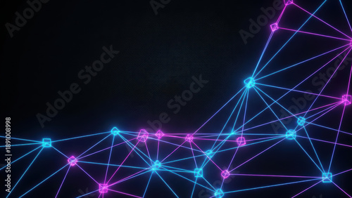 Glowing Network Futuristic Tech Connection with Abstract Neon Lines and Geometric Shapes