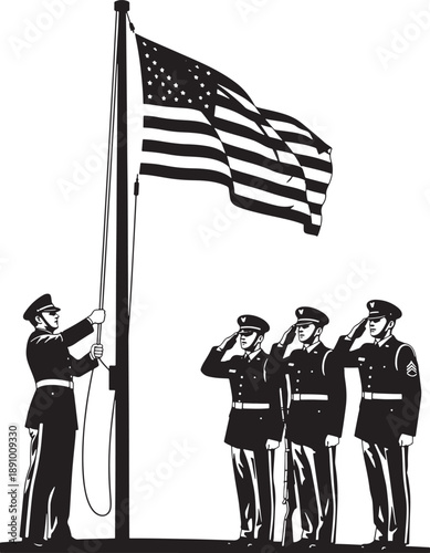 Respectful military flag raising ceremony Vector